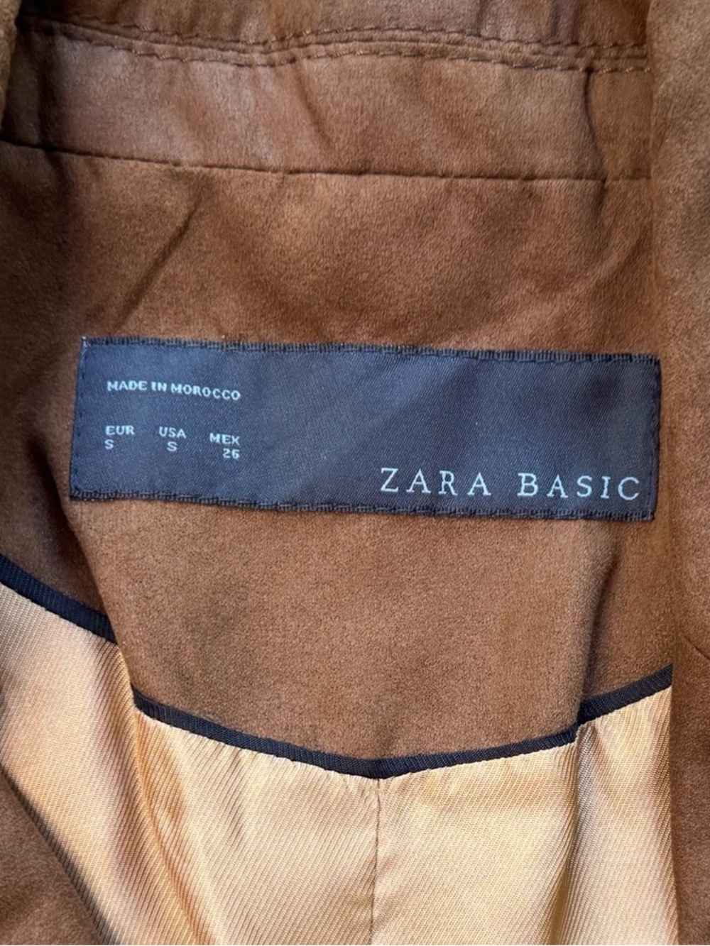 ZARA BASIC Brown Faux Suede Blazer Jacket Size Small - Picture 9 of 12